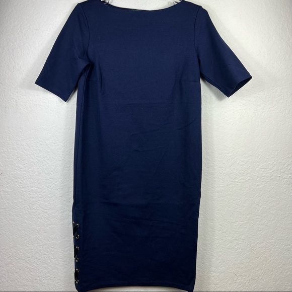 LAUREN Ralph Lauren High Neck Short Sleeve Blue Midi Dress - Picture 1 of 8